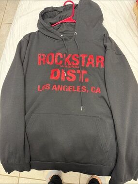 Rockstar Dist. Los Angeles Black Crewneck Hoodie with Red Logo